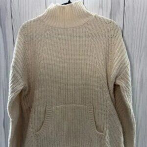 J Crew Front-Pocket Ivory Turtleneck Sweater Chunky Knit Small